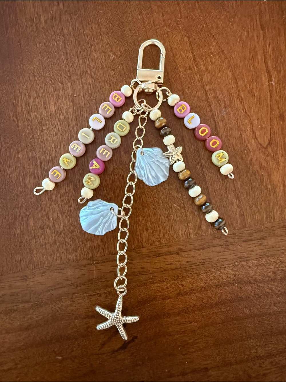Beaded Seashell Charm Keychain - Pink Beautiful, Dream, Bloom